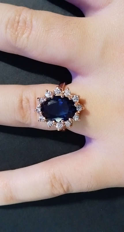 `PRINCESS DIANA` Genuine 9CT Rose Gold `BLUE SAPPHIRE` Engagement Ring.