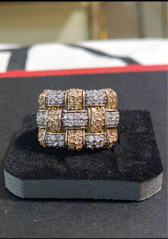 `DESIGNER` 925 STERLING SILVER and YELLOW GOLD Cross Line/ Braided Ring.