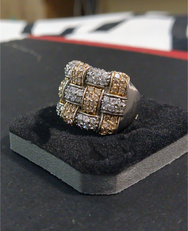 `DESIGNER` 925 STERLING SILVER and YELLOW GOLD Cross Line/ Braided Ring.