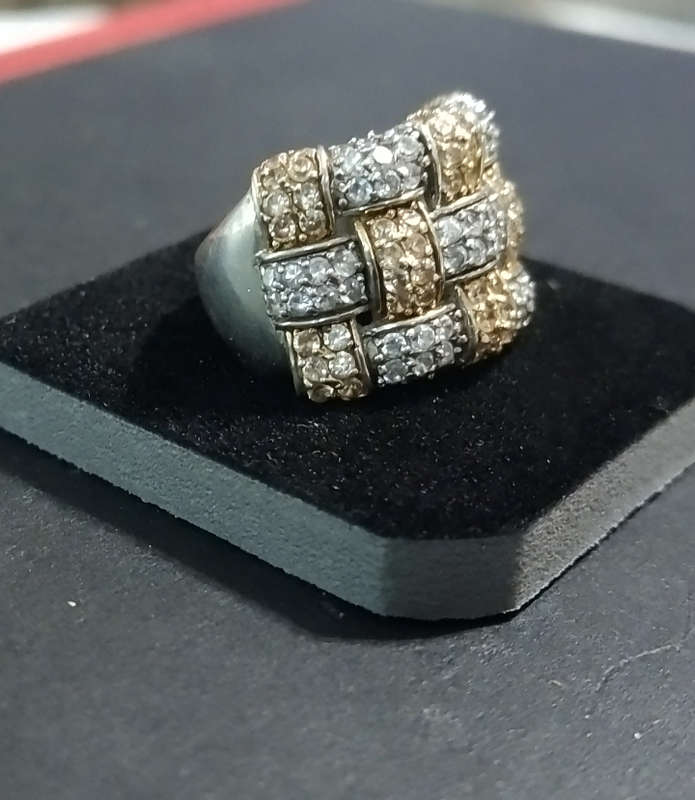 `DESIGNER` 925 STERLING SILVER and YELLOW GOLD Cross Line/ Braided Ring.