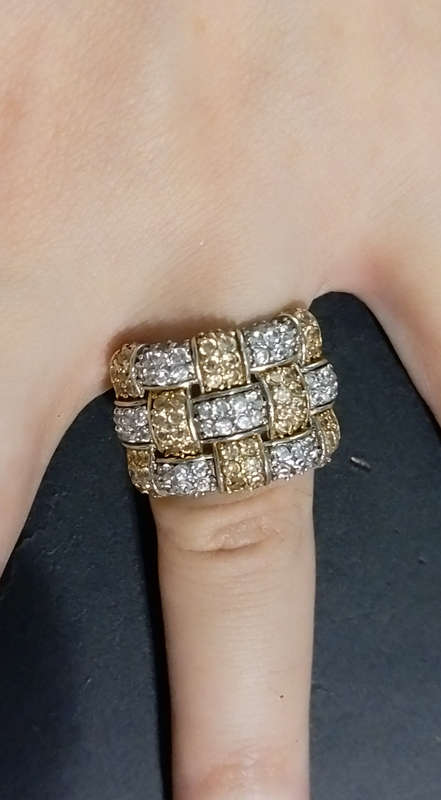`DESIGNER` 925 STERLING SILVER and YELLOW GOLD Cross Line/ Braided Ring.