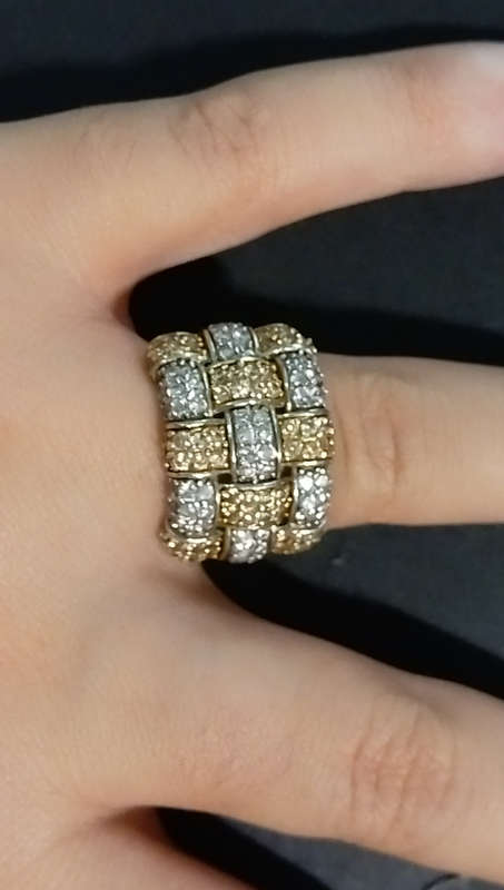 `DESIGNER` 925 STERLING SILVER and YELLOW GOLD Cross Line/ Braided Ring.