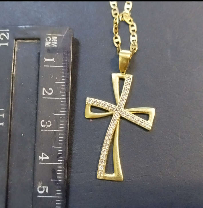 `INFINITY` 9CT Yellow Gold Cross on `MARINER CHAIN` (Genuine Gold)