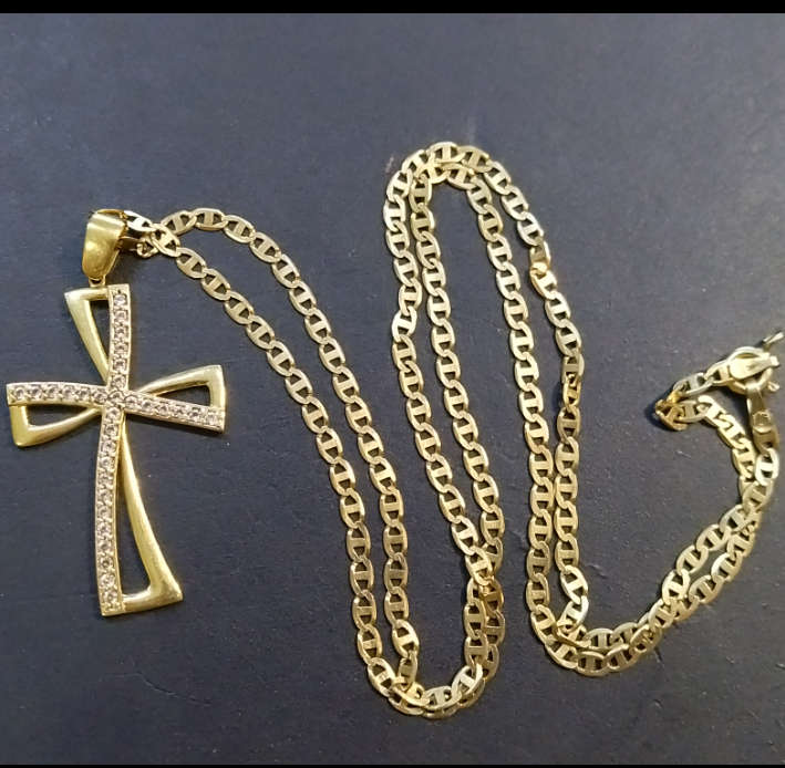 `INFINITY` 9CT Yellow Gold Cross on `MARINER CHAIN` (Genuine Gold)