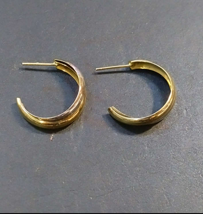 `TWO TONE` 9CT  `Yellow and White Gold` Half Hoop Earrings ( Genuine Gold.)