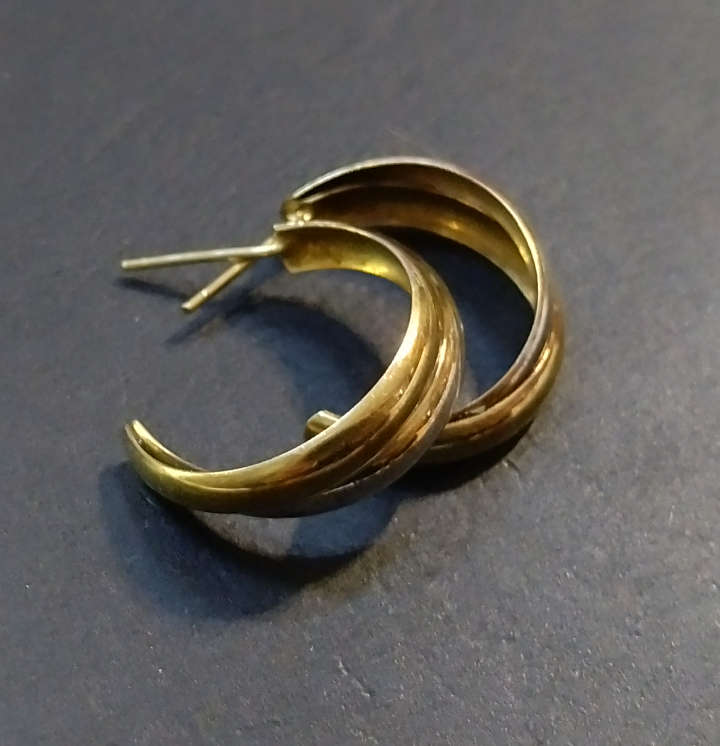 `TWO TONE` 9CT  `Yellow and White Gold` Half Hoop Earrings ( Genuine Gold.)