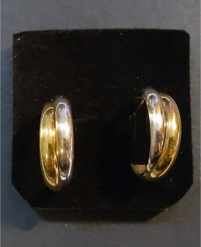 `TWO TONE` 9CT  `Yellow and White Gold` Half Hoop Earrings ( Genuine Gold.)