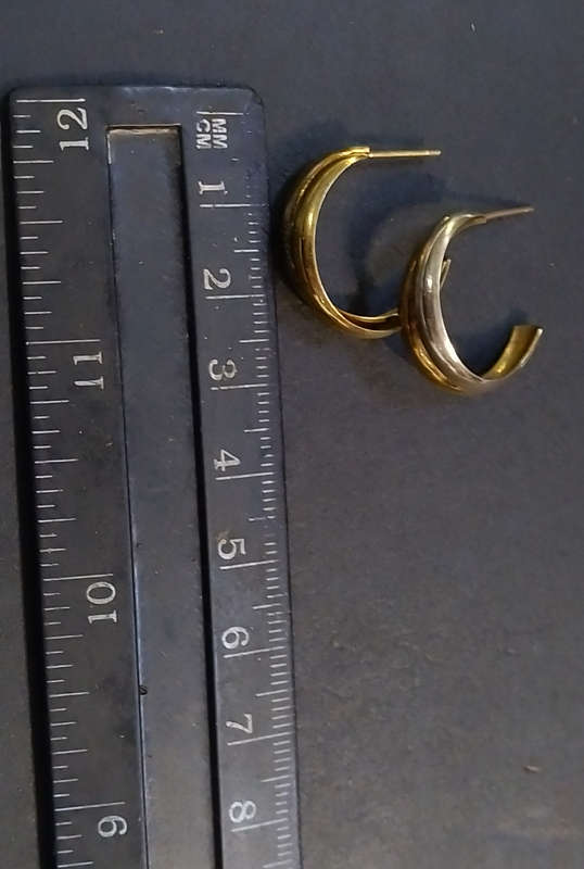 `TWO TONE` 9CT  `Yellow and White Gold` Half Hoop Earrings ( Genuine Gold.)