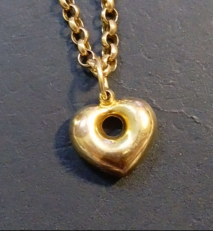 `ROLO CHAIN` Bracelet on a 9CT Yellow Gold `OPEN  HEART PUFFED` Pendant