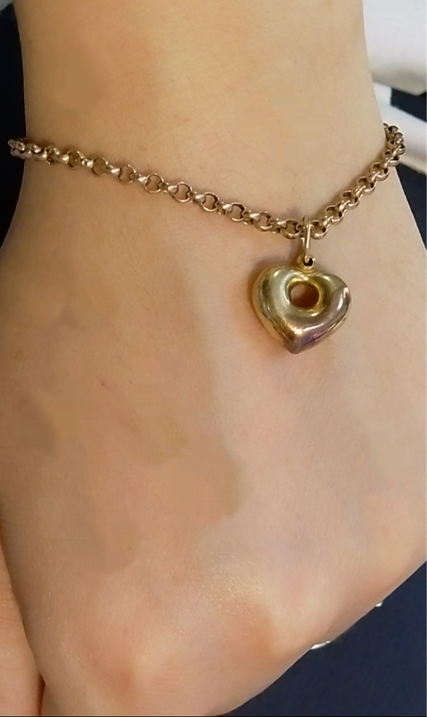 `ROLO CHAIN` Bracelet on a 9CT Yellow Gold `OPEN  HEART PUFFED` Pendant