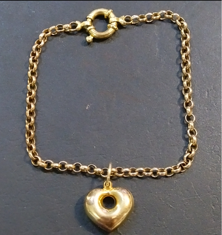 `ROLO CHAIN` Bracelet on a 9CT Yellow Gold `OPEN  HEART PUFFED` Pendant