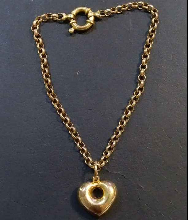 `ROLO CHAIN` Bracelet on a 9CT Yellow Gold `OPEN  HEART PUFFED` Pendant