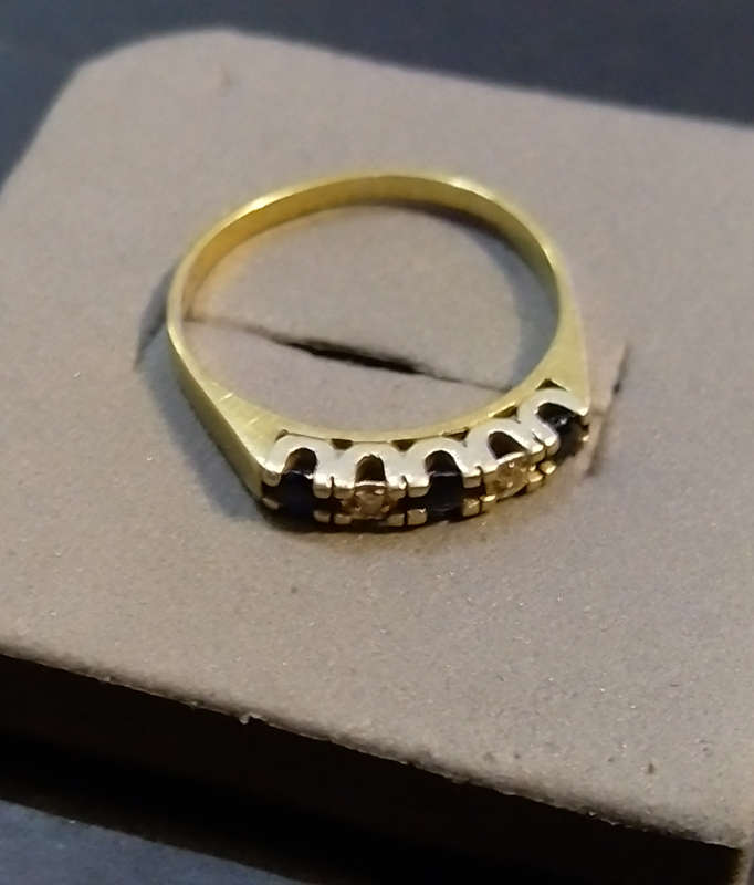 `GENUINE` `BLUE SAPPHIRE & DIAMOND` Engagement Ring Set in 9CT yellow Gold( Genuine Gold)