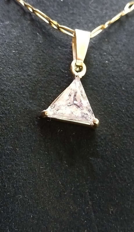 `2.20 CARAT NATURAL DIAMOND` Trillion Cut, Set in 18Ct Yellow Pendant and Chain (Genuine Gold).