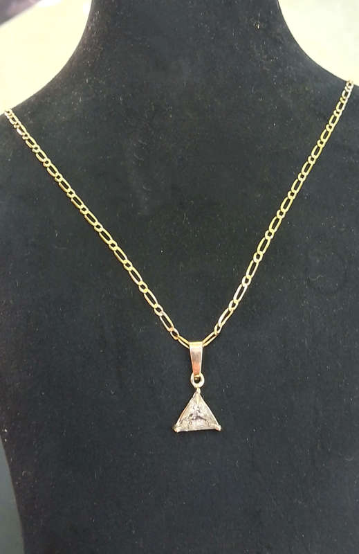 `2.20 CARAT NATURAL DIAMOND` Trillion Cut, Set in 18Ct Yellow Pendant and Chain (Genuine Gold).