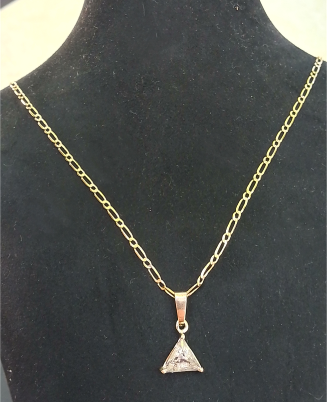 `2.20 CARAT NATURAL DIAMOND` Trillion Cut, Set in 18Ct Yellow Pendant and Chain (Genuine Gold).
