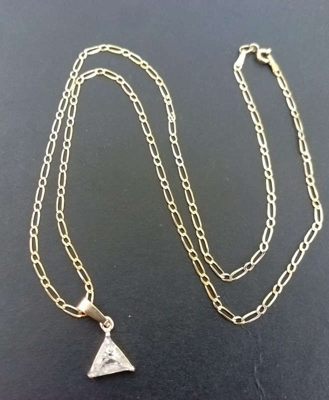 `2.20 CARAT NATURAL DIAMOND` Trillion Cut, Set in 18Ct Yellow Pendant and Chain (Genuine Gold).