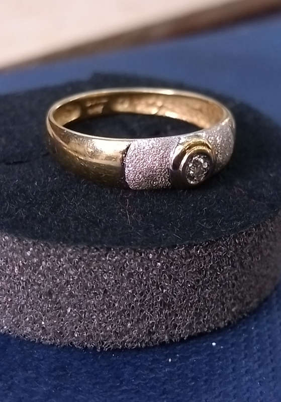 `Domed Frosted Two Tone` 9CT Yellow and White Gold Engagement Ring ( Genuine Gold )