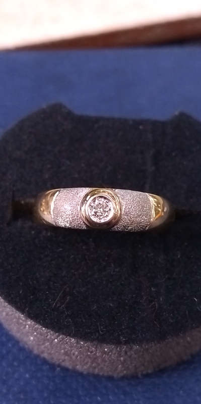 `Domed Frosted Two Tone` 9CT Yellow and White Gold Engagement Ring ( Genuine Gold )