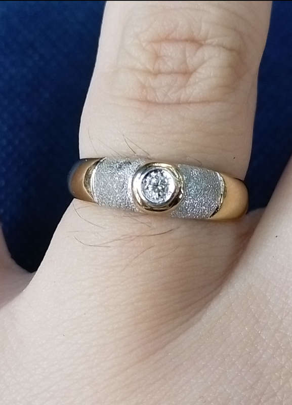 `Domed Frosted Two Tone` 9CT Yellow and White Gold Engagement Ring ( Genuine Gold )