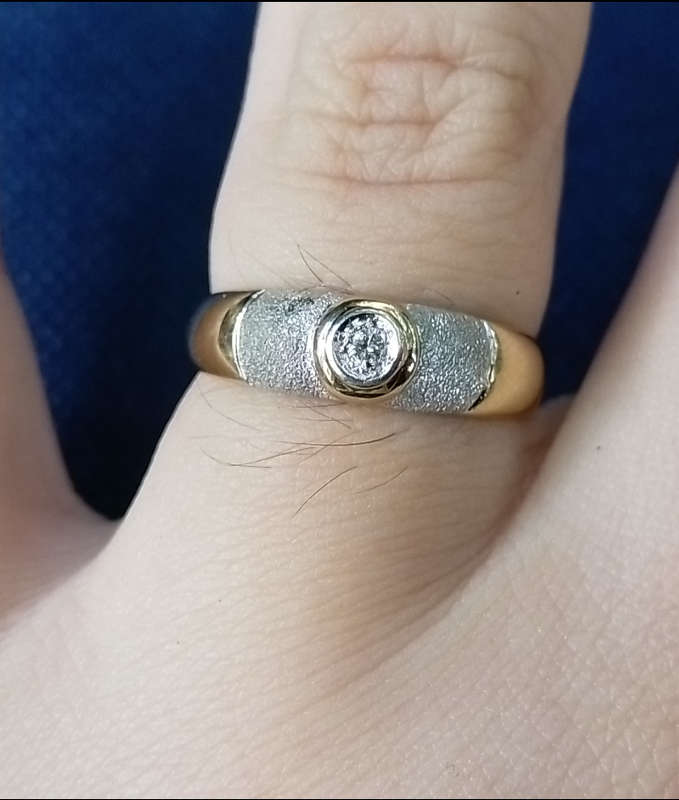 `Domed Frosted Two Tone` 9CT Yellow and White Gold Engagement Ring ( Genuine Gold )