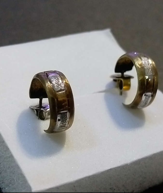 `TWO TONE` Half Hoop 9CT Yellow And White Gold Earrings. (Genuine Gold)