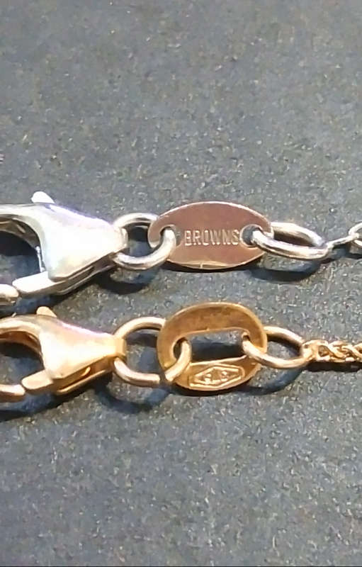 `BROWNS`  DESIGNER  `Anchor and Rope` 9CT White and Rose Gold Necklace (Genuine Gold)