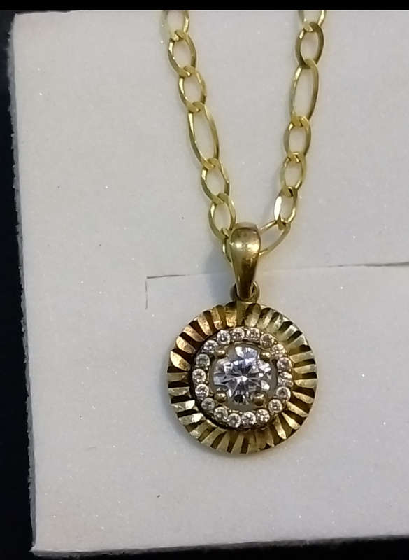 `CRAFTED` 0.25 Carat Diamond `Disc Pendant` with a `Figaro` 9CT Yellow Gold Chain.(Genuine Gold)