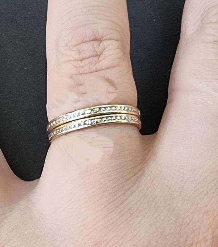 `DOUBLE` 9CT Yellow Gold Wedding Bands with Diamonds ( Genuine Gold. )