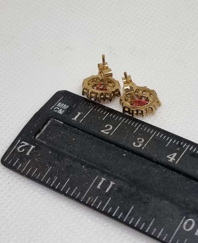 `RED GARNET` and `WHITE SAPPHIRE` Earrings. Set in 9CT Yellow Gold( Genuine Gold.)