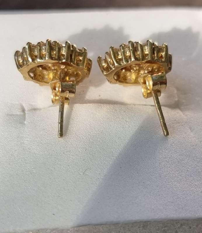 `RED GARNET` and `WHITE SAPPHIRE` Earrings. Set in 9CT Yellow Gold( Genuine Gold.)