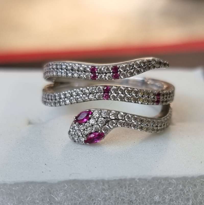 `GLAMOROUS` Snake Ring with CZ in 925 Sterling Silver.( Genuine Silver)