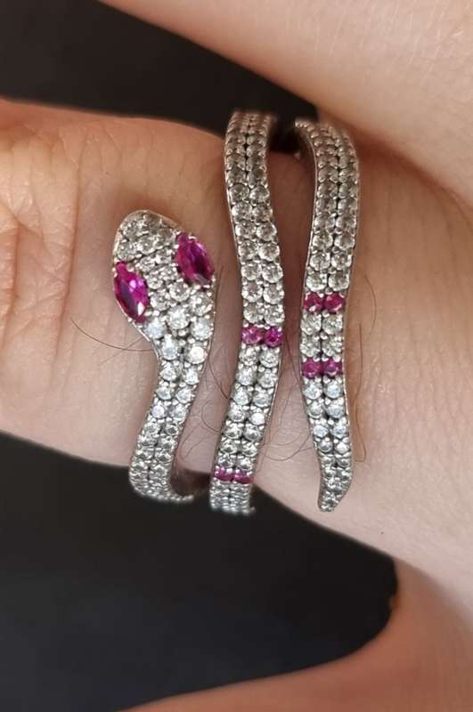 `GLAMOROUS` Snake Ring with CZ in 925 Sterling Silver.( Genuine Silver)