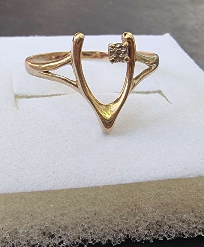 `DIAMOND WISHBONE` Ring. Set in Genuine 9CT Gold and 9( Genuine Gold)