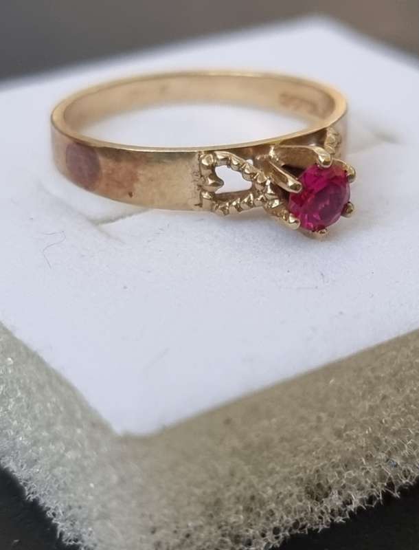 Natural Ruby Set in a Solitaire 9ct Gold Setting Love Ring