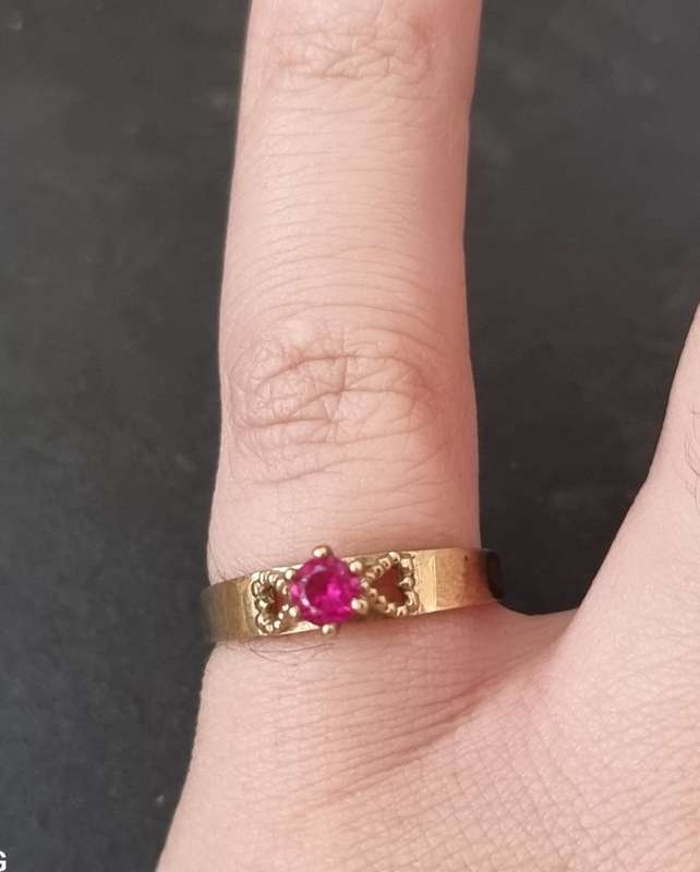 Natural Ruby Set in a Solitaire 9ct Gold Setting Love Ring