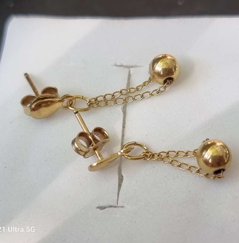 `Drop ball` 9CT Yellow Gold Earrings ( Genuine Gold)