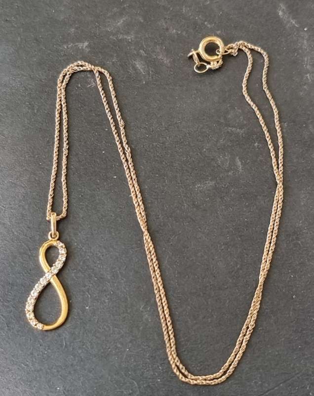 `INFINETY` CZ PENDANT on ROPE CHAIN / 9CT Yellow Gold ( Genuine Gold. )