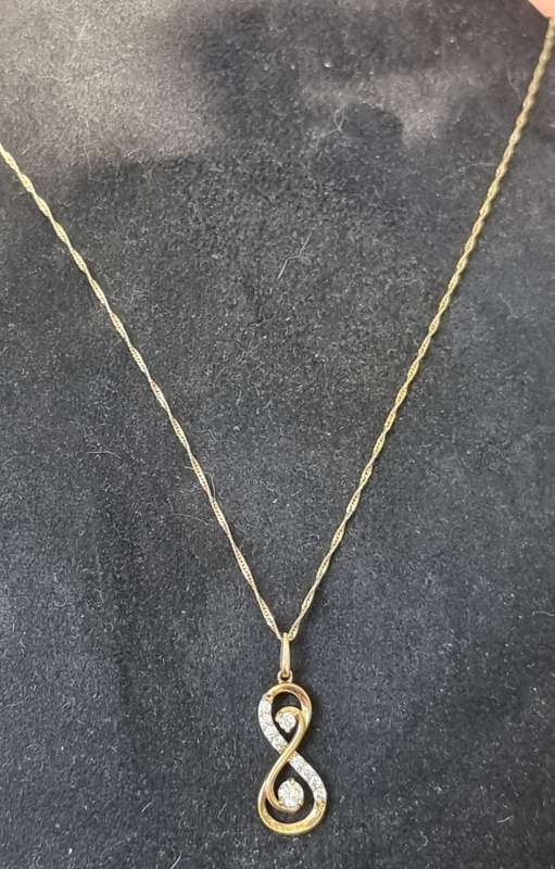 CZ Infinity Pendant 9CT Yellow Gold on a Rope Chain Necklace. ( Genuine Gold)