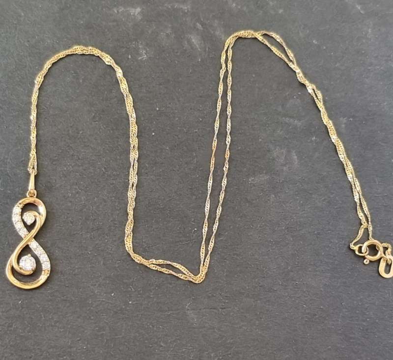CZ Infinity Pendant 9CT Yellow Gold on a Rope Chain Necklace. ( Genuine Gold)