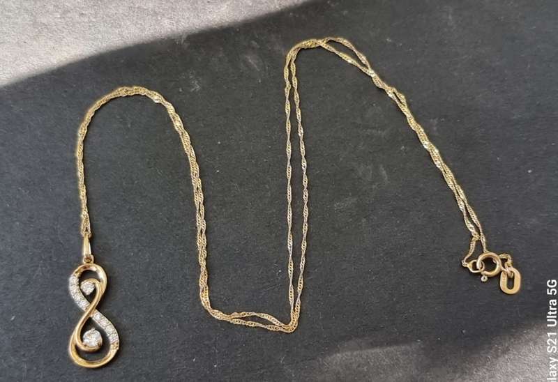 CZ Infinity Pendant 9CT Yellow Gold on a Rope Chain Necklace. ( Genuine Gold)