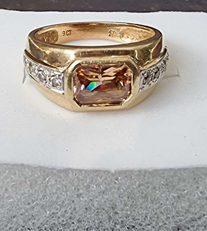 2 Carat `CITRINE` Set In 9CT a Yellow Gold Dress Ring.( Genuine Gold. )