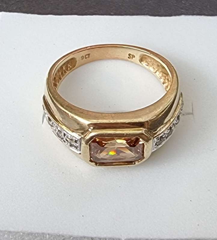 2 Carat `CITRINE` Set In 9CT a Yellow Gold Dress Ring.( Genuine Gold. )