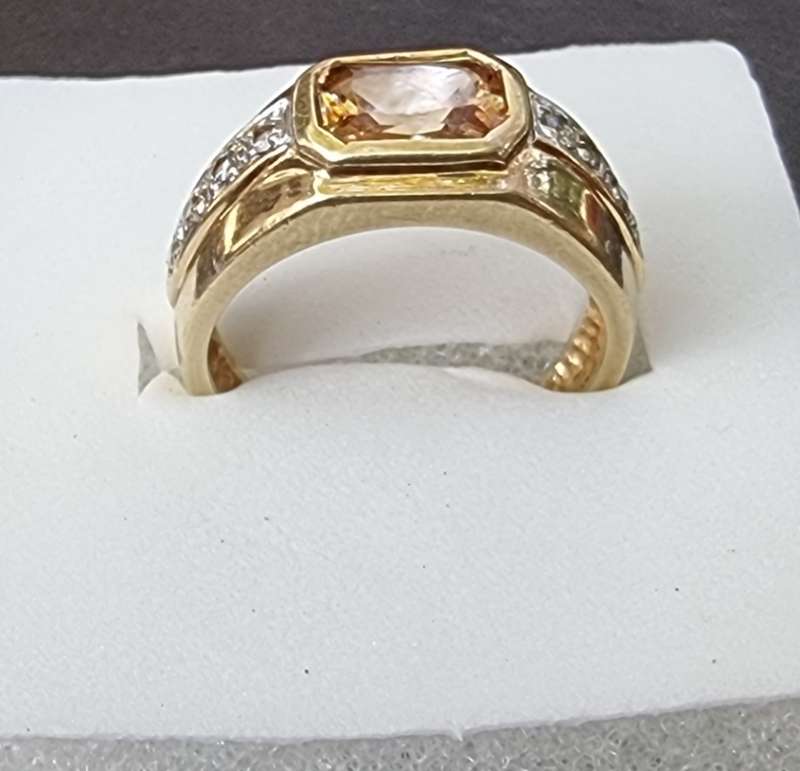 2 Carat `CITRINE` Set In 9CT a Yellow Gold Dress Ring.( Genuine Gold. )