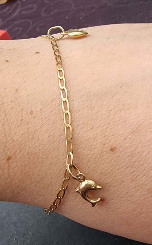 `THREE CHARMS GOLD BRACELET` Set in 9CT Yellow Gold. ( Genuine Gold. )