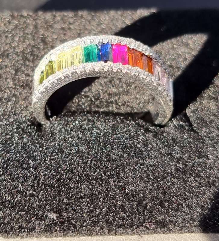 `ETERNITY RING` TUTTI FRUITY` Half Eternity Sterling Silver / CZ Band. ( Genuine Silver)