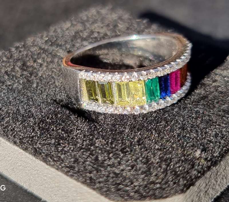 `ETERNITY RING` TUTTI FRUITY` Half Eternity Sterling Silver / CZ Band. ( Genuine Silver)