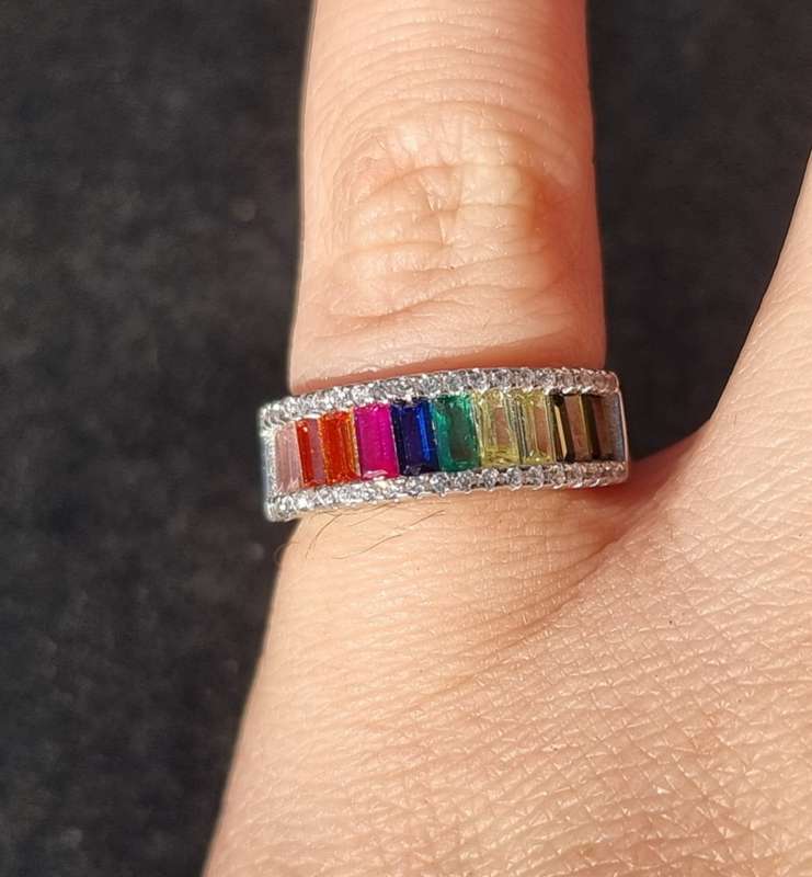 `ETERNITY RING` TUTTI FRUITY` Half Eternity Sterling Silver / CZ Band. ( Genuine Silver)