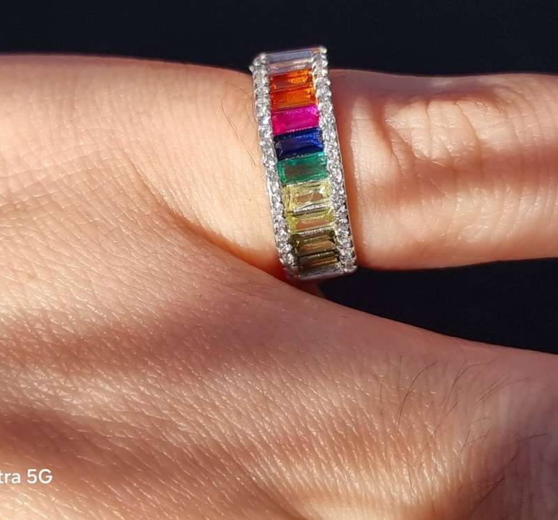 `ETERNITY RING` TUTTI FRUITY` Half Eternity Sterling Silver / CZ Band. ( Genuine Silver)