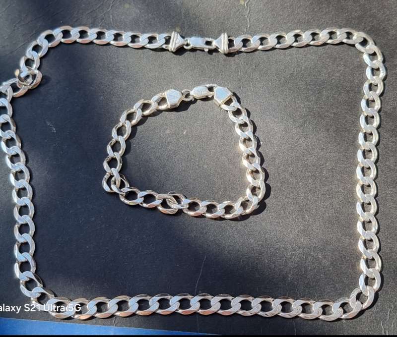 `76 GRAMS` 925 Sterling Silver `MENS CURB CHAIN And NECKLACE` Set (Genuine Silver)